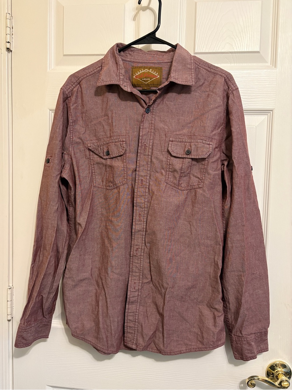 Red Camel Handcrafted Long Sleeve Button-Up Shirt in Heathered Burgundy Like New
